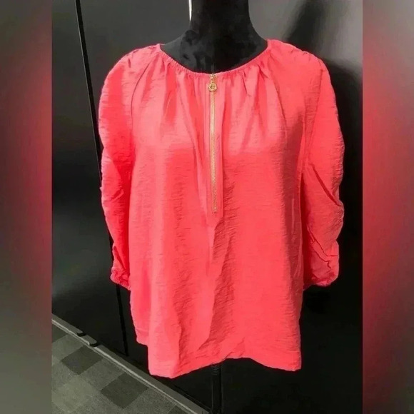 Marc New York 3/4 ruched sleeve, gold zipper detail, top - cayenne - Picture 1 of 11